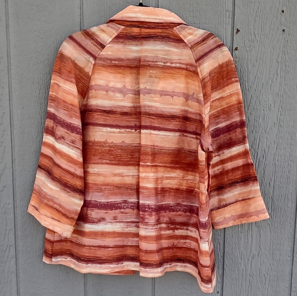 Chico's Linen Blend Open Front Blazer Large 12 Coral - Picture 2 of 9